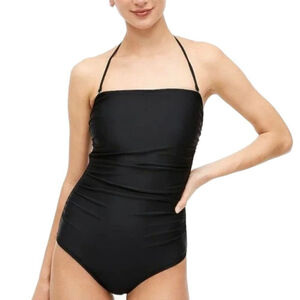 J.Crew Black Strapless One Piece Swimsuit XXS NWT Ruched Lined Classic
